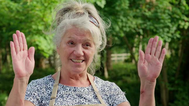 Linda raising her hands and saying, "But tomorrow's another day"