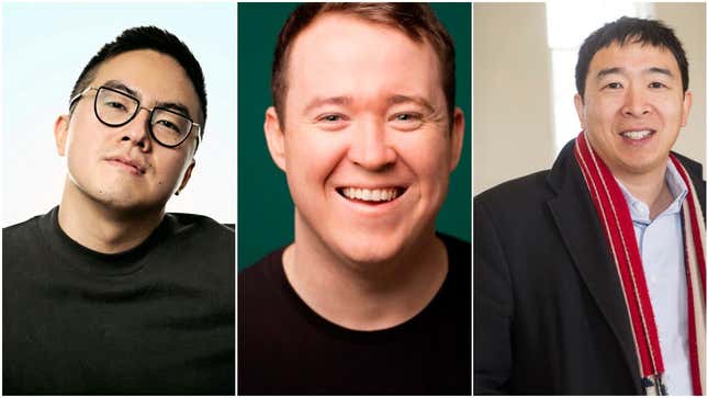 Celebrated new SNL cast hire Bowen Yang; ousted comic Shane Gillis; Democratic presidential hopeful Andrew Yang