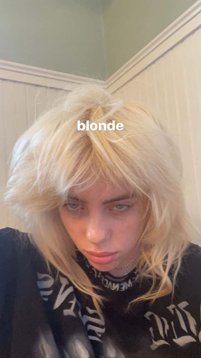 Image for article titled Billie Eilish Got Rid Of Her Signature Black and Neon Green Hair