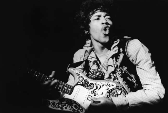 American rock guitarist Jimi Hendrix performing with The Jimi Hendrix Experience at the Monterey Pop Festival, California, USA, June 18, 1967.