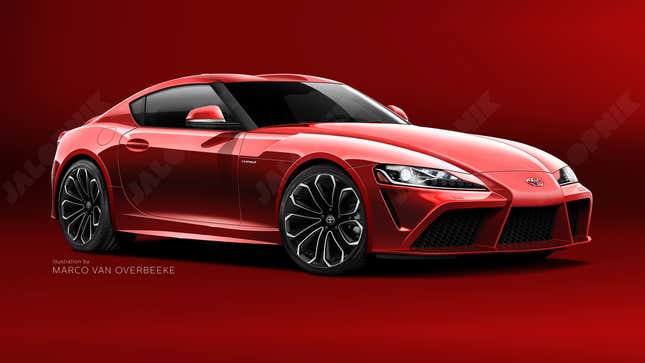 A rendering of what the new “Supra” could look like. We have only seen spy shots of the car to date. Illustration credit: Marco van Overbeeke with aid from Trinity Animation and Sam Woolley/GMG