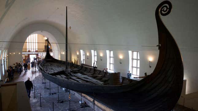 A Viking ship on display at a museum in Oslo, Norway