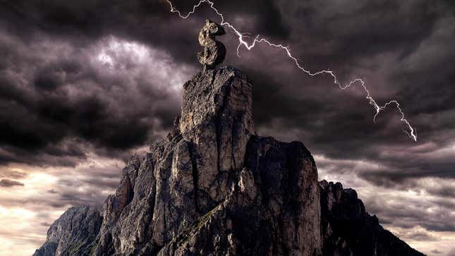 Image for article titled Wall Street Worried About Key Recession Indicator After Ominous Black Storm Clouds Spotted Atop Mount Money