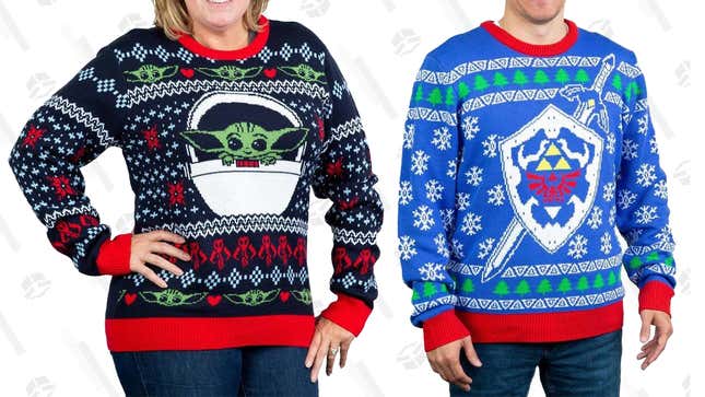 Baby Yoda Holiday Sweater | $15 | GameStop
The Legend of Zelda Holiday Sweater | $15 | GameStop
PlayStation Holiday Sweater | $15 | GameStop