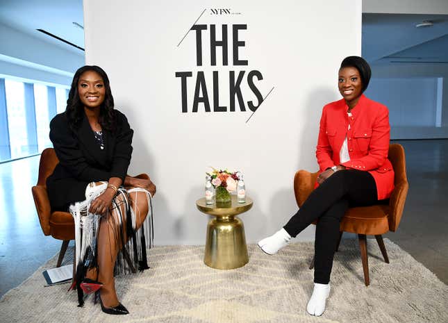 Lola Ogunnaike and Nikki Ogunnaike speak at NYFW The Talks during New York Fashion Week: The Shows February 2021 at Spring Studios on February 15, 2021 in New York City.