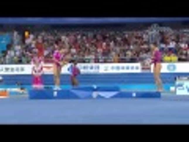 Bee On Bouquet Causes Gymnast To Freak Out On Podium