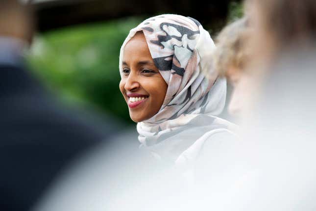 Image for article titled Rep. Ilhan Omar Receives Hero’s Welcome at Minnesota Airport; Jealous Trump Says It Was Staged, Claims Media Has ‘Sick Partnership’ With the Squad