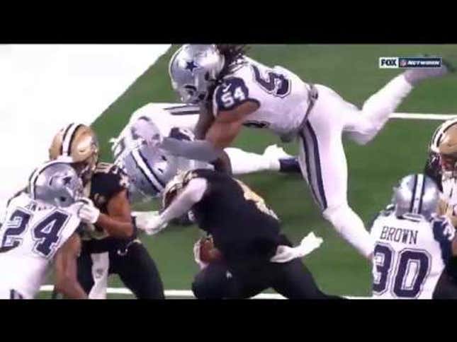 Jaylon Smith Somehow Not Flagged For This Devastating Helmet-To-Helmet Hit On Alvin Kamara