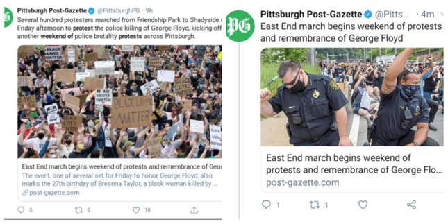 Image for article titled Pittsburgh Paper Removed Police Brutality Stories, Then Republished Them With Pro-Cop Images