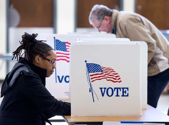 People vote in the Super Tuesday primary at Centreville High School March 1, 2016, in Centreville, Va. 