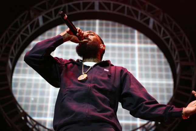  Nipsey Hussle performs onstage at the STAPLES Center Concert Sponsored by SPRITE during the 2018 BET Experience on June 23, 2018 in Los Angeles, California.