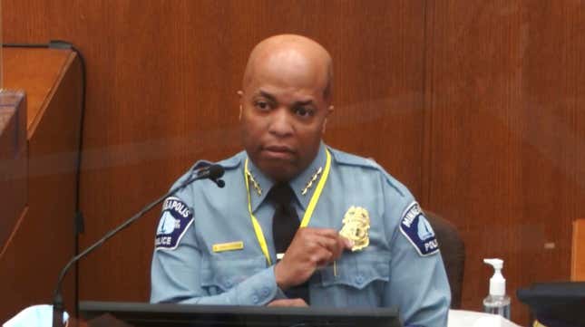 Minneapolis Police Chief Medaria Arradondo testifies as Hennepin County Judge Peter Cahill presides Monday, April 5, 2021, in the trial of former Minneapolis police Officer Derek Chauvin 