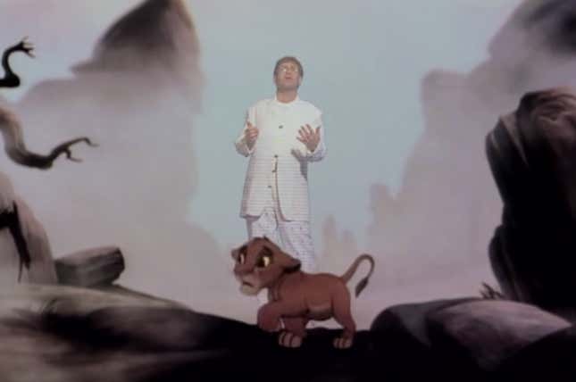 Image for article titled 10 Iconic Screenshots from Elton John's 'Can You Feel the Love Tonight' Video
