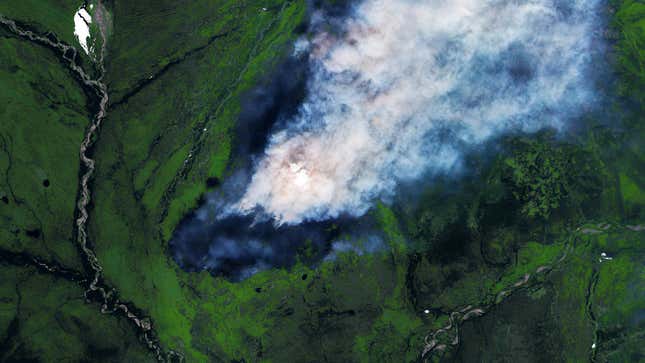 A wildfire burning above the Arctic Circle in Russia on June 14, 2020