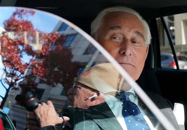 Former advisor to U.S. President Donald Trump, Roger Stone, departs the E. Barrett Prettyman United States Courthouse after being found guilty of obstructing a congressional investigation into Russia’s interference in the 2016 election on November 15, 2019 in Washington, DC. Stone faced seven felony charges and was found guilty on all counts.