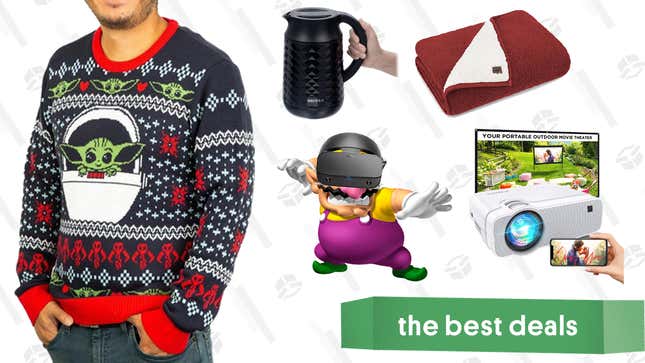 Image for article titled Monday&#39;s Best Deals: Baby Yoda and Gaming Holiday Sweaters, Oculus Rift S, UGG Sherpa Throw Blankets, Assassin&#39;s Creed Valhalla, Bomaker Projector, and More