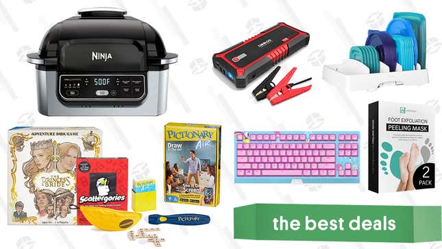 Image for article titled Saturday&#39;s Best Deals: Ninja Foodi 5-in-1 Air Fryer, Board Games Sale, Gooloo Jump Starter, YouCopia StoraLid Organizer, Exfoliating Foot Masks, Razer Hello Kitty Keyboard, and More