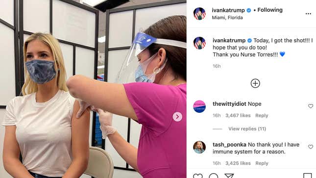 Image for article titled Ivanka Trump Is Back—and Vaccinated, Much to Her Followers' Chagrin