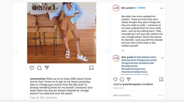 Image for article titled WeWoreWhat's Danielle Bernstein Accused of Attempting to Steal Yet Another Design From a Small Business