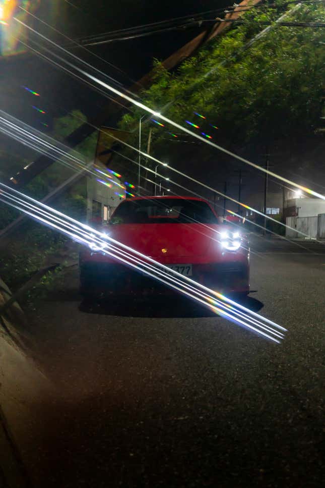 Image for article titled The 2021 Porsche 911 Turbo S In Guards Red Looks Juicy Light-Painted For Night Photos