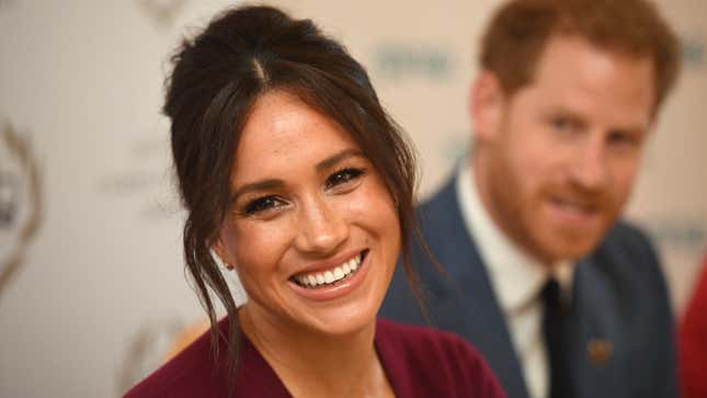 Meghan, Duchess of Sussex and Prince Harry, Duke of Sussex attend a  discussion on gender equality on October 25, 2019 in Windsor, England.