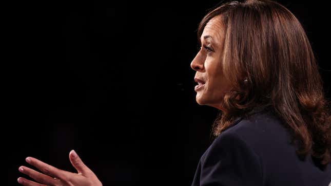 Democratic vice presidential nominee Sen. Kamala Harris (D-Calif.) participates in the vice presidential debate against U.S. Vice President Mike Pence at the University of Utah on October 7, 2020, in Salt Lake City, Utah.