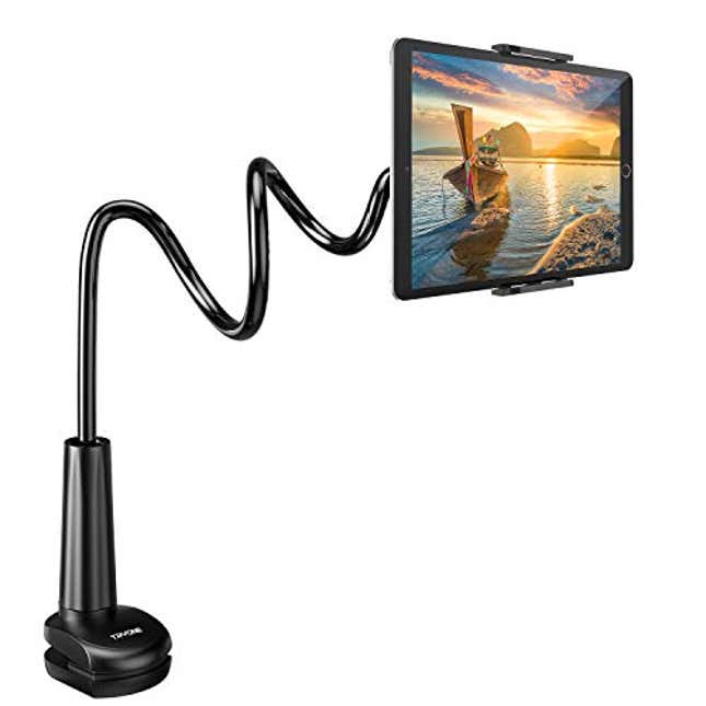 Image for article titled Tryone Gooseneck Tablet Holder Stand for Bed Adjustable Flexible Arm Tablets Mount Clamp on Table Compatible with iPad Air Mini | Galaxy Tabs | Kindle Fire | Switch or Other 4.7-10.5&quot; Devices, Now 10% Off