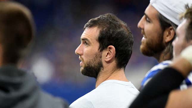 Image for article titled Andrew Luck Walked Off To A Chorus Of Boos, And One Guy Yelling "Don't Do It!"