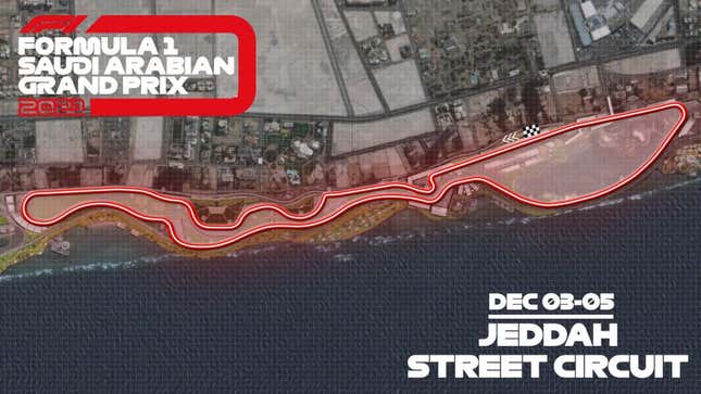 Image for article titled Formula 1&#39;s 27-Turn Saudi Arabia Street Circuit Looks Unlike Any Other