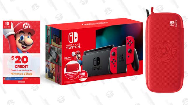 Nintendo Switch Bundle with Mario Red Joy-Con, $20 Nintendo eShop Credit, &amp; Carrying Case | $300 | Walmart