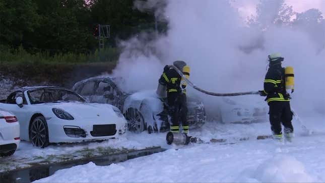 Twelve Porsches Burnt At The Stake In Most Glorious Protest Against Capitalism