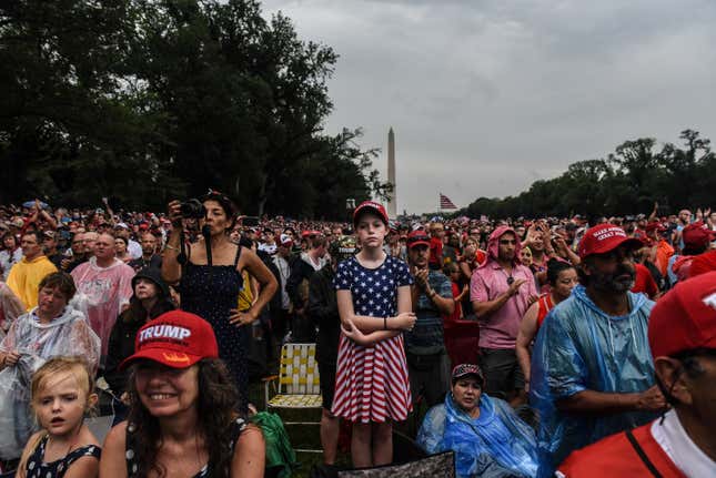 People gather on the National Mall during President Donald Trump’s speech during Fourth of July festivities on July 4, 2019 in Washington, DC.