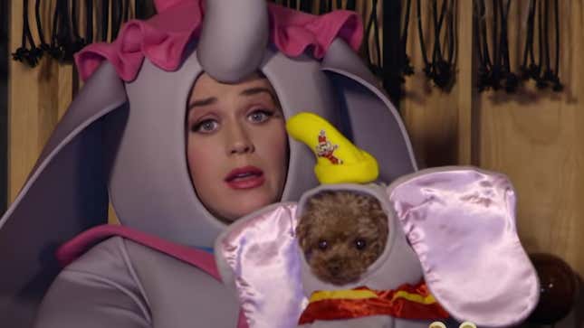 Image for article titled Katy Perry Singing 'Baby Mine' to Her Dog While Wearing an Elephant Costume Is My Own Personal Hell