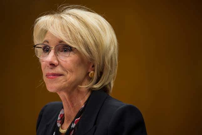 Secretary of Education Betsy DeVos testifies during a Senate Labor, Health and Human Services, Education and Related Agencies Subcommittee discussing proposed budget estimates and justification for FY2020 for the Education Department on March 28, 2019 in Washington, DC.