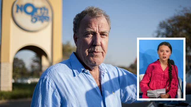 Jeremy Clarkson (background) and Greta Thunberg (bottom right).