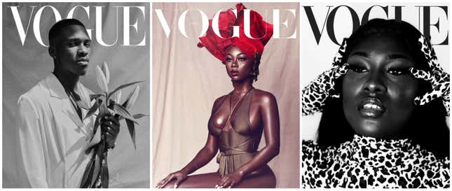 The #VogueChallenge as interpreted by @localblackicon, left, @YanjuStephens1 and @00akua