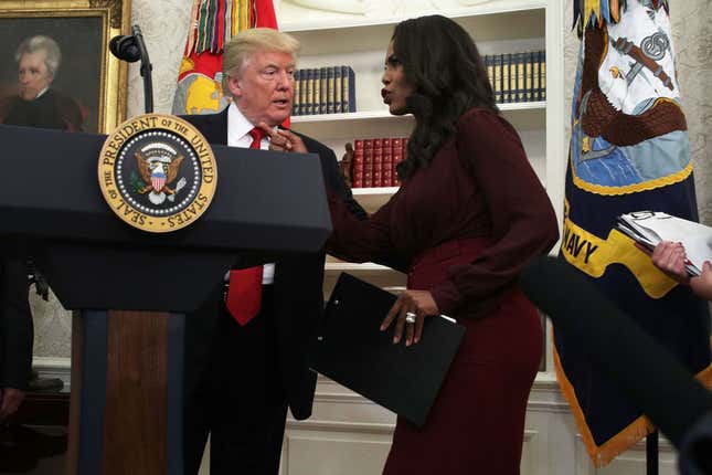 Image for article titled Omarosa Confirms the President Has a List of Crazy Policy Ideas He&#39;ll Leak to Distract From Bad Press