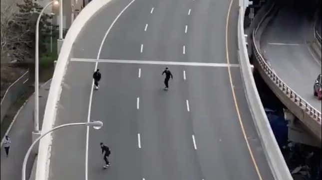 Image for article titled Skateboarders Turn Empty Toronto Expressway Into A High-Speed Skate Park