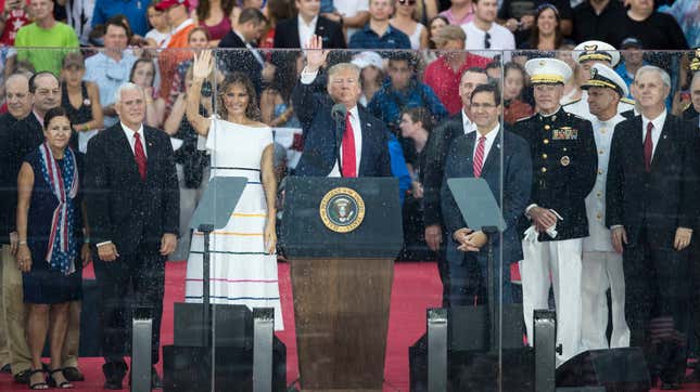 Image for article titled Planes, Tanks, & Space Force: Scenes From Trump's Soggy Fourth of July Extravaganza