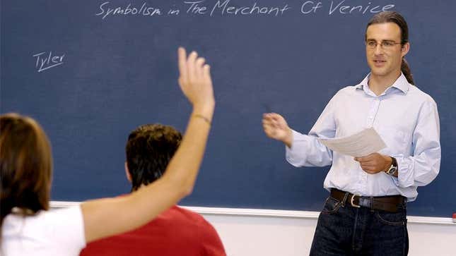 Image for article titled Male Substitute Teacher With Ponytail Cloaked In Mystery
