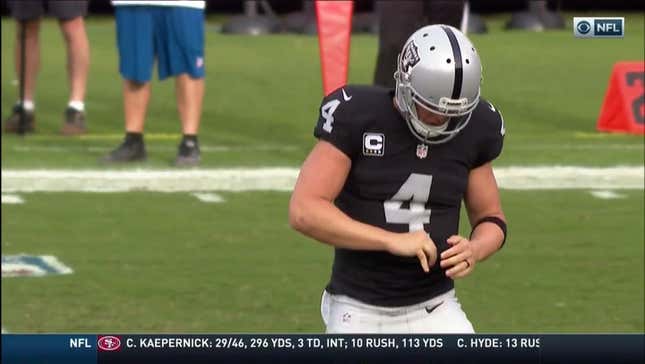 Derek Carr Messes Up His Finger While Taking A Snap