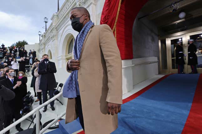 Eugene Goodman, who led insurrectionists away from the Senate on January 6, 2021, escorted Vice-President-elect Kamala Harris to the Inauguration Ceremony.