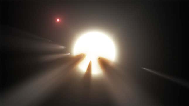 Artist’s depiction of Boyajian’s Star surrounded by a swarm of dusty comets.