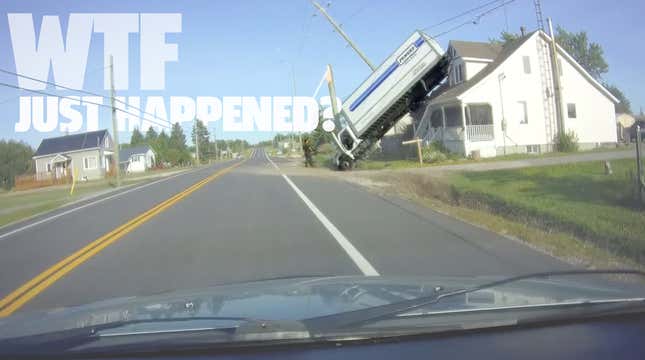 Image for article titled I&#39;m Still Not Exactly Sure How This Dude Managed To Get That Truck Stuck On Top Of A House