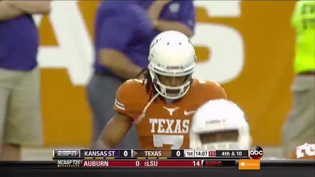 Texas QB David Ash Throws Ball Away, Drills KSU Staffer In The Face