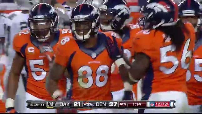 Demaryius Thomas Recovers Raiders Onside Kick, Issues Muntzian "Ha-Ha"
