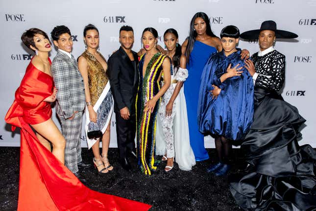 (l-r) Hailie Sahar, Angel Bismark Curiel, Indya Moore, Dyllon Burnside, Mj Rodriguez, Angelica Ross, Dominique Jackson, Ryan Jamaal Swain and Billy Porter