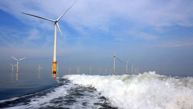The Burbo Bank wind farmoff the coast of Liverpool, England.