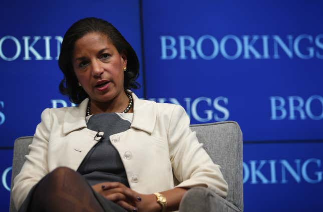 Former White House National Security Adviser Susan Rice speaks at the Brookings Institution February 6, 2015 in Washington, DC.