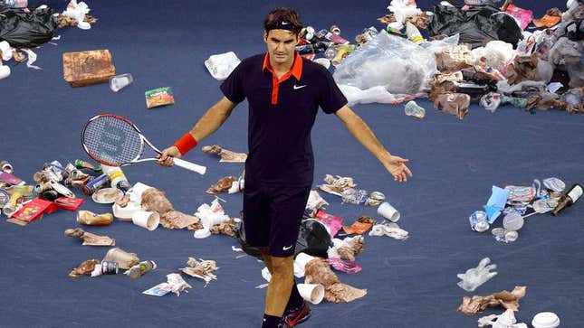 Image for article titled Roger Federer Stunned By Sheer Amount Of Trash On U.S. Open Courts